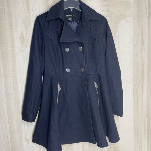Liz Claiborne navy wool‎ double breasted coat, size large - Picture 2 of 15